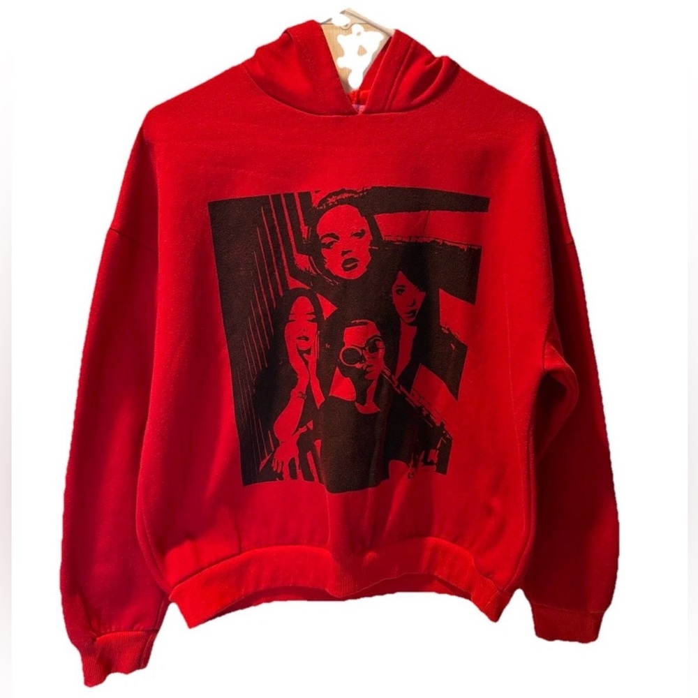 EDIKTED RED OVERSIZED HOODIE GRAPHIC ART STREETWEAR S WOMEN CHIC COOL Excellent